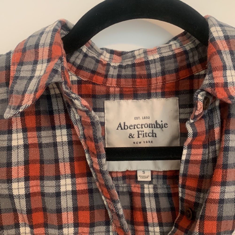 Abercrombie & Fitch Orange/Gray/Cream Plaid Button Down - Picture 3 of 7